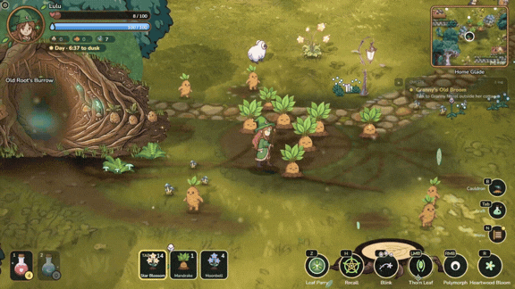 Lulu harvesting screaming mandrake companions in Home Glade